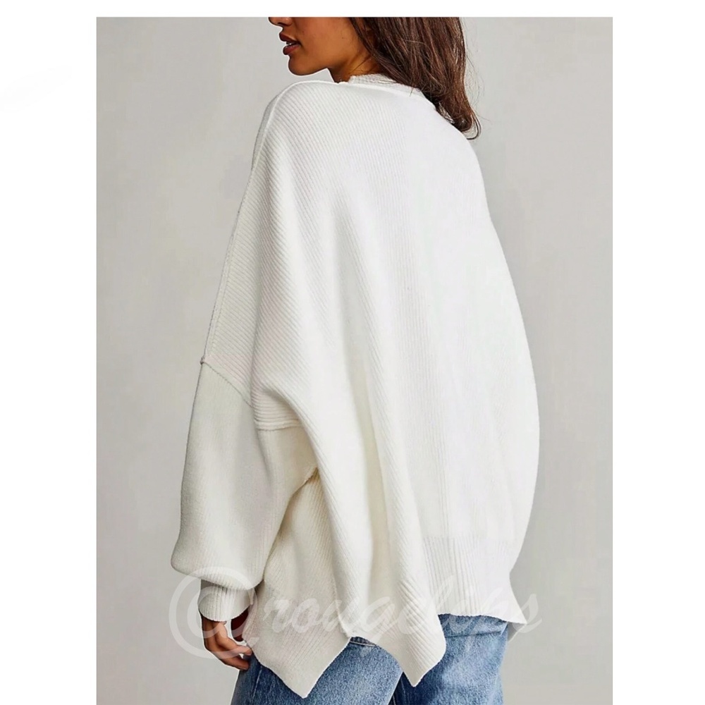 Off White Oversized Knit Sweater Drop Shoulder - Picture 3 of 6